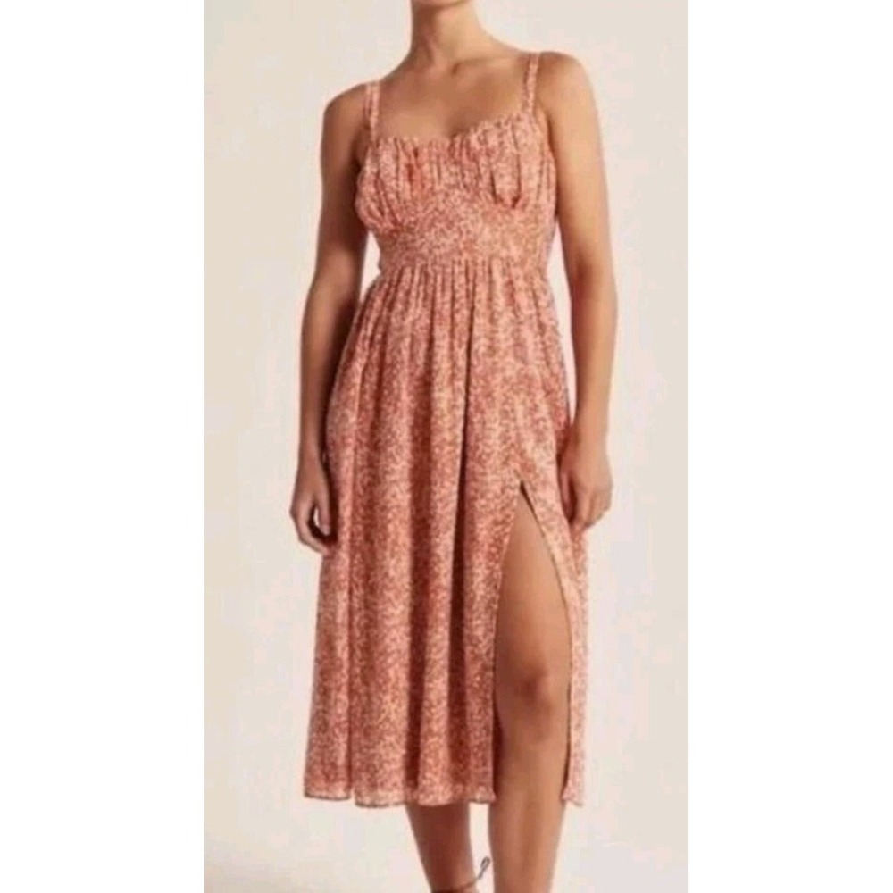 Abercrombie & Fitch Ruched Chiffon Midi Dress Orange Cottage Woman S Boho Whimsy